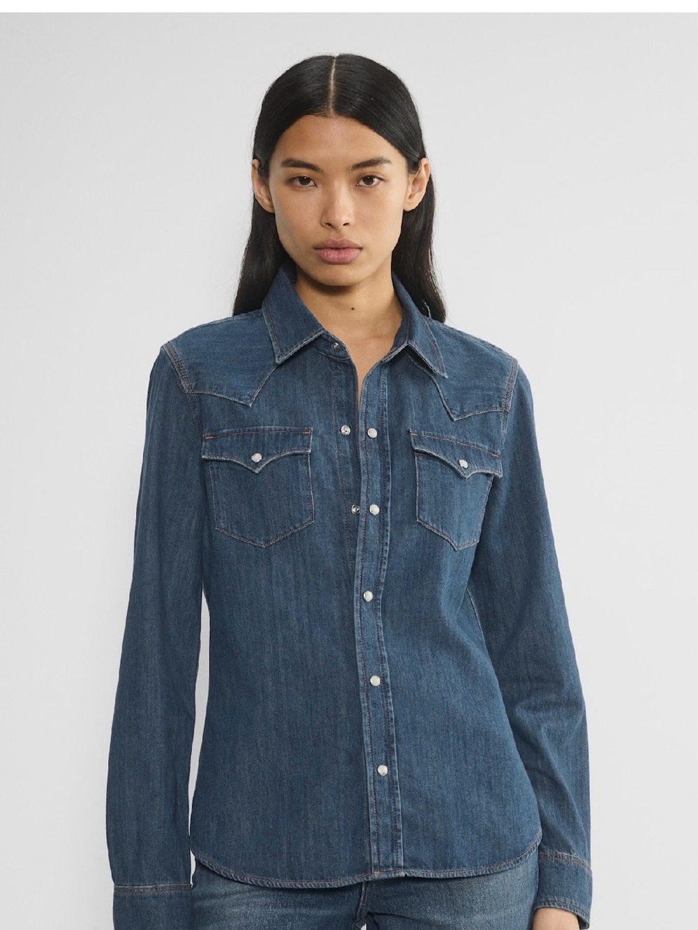 Aritzia Denim Forum Dark Blue Denim Western Shirt